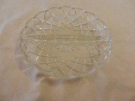 Vintage Glass Divided Relish Bowl scalloped edges, Starburst Center - $50.00