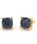 Lab-Created Sapphire 5mm Cushion Stud Earrings in 10k Yellow Gold - £156.48 GBP