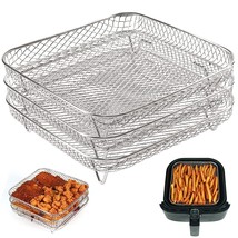 8 Inch Square Air Fryer Rack, Set Of 3, Stackable Multi-Layer Stainless ... - £32.76 GBP