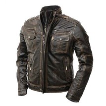 New Handmade Men&#39;s Motorcycle Racing  Biker Brown Distress Leather Jacket-911 - £165.55 GBP