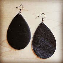 Leather teardrop earrings in dark hair on hide - £19.82 GBP