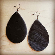 Leather teardrop earrings in dark hair on hide - £19.91 GBP