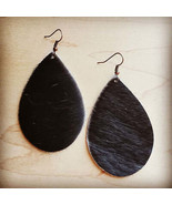 Leather teardrop earrings in dark hair on hide - £20.08 GBP