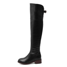 Womens leather boots thigh high Boots low heels Slim long boots black brown Lady - £73.95 GBP