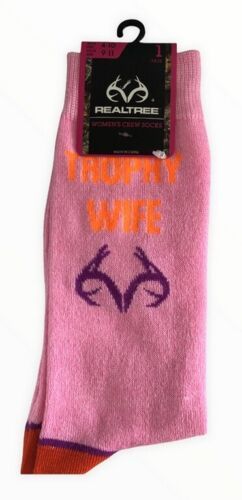 Primary image for Realtree Women's Ladies Crew Socks Trophy Wife Pink Orange Sock Size 9-11