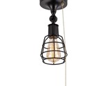 Industrial Farmhouse Close To Ceiling Light With Pull Chain 1 Light Blac... - $100.99