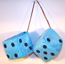 LARGE BLUE FUZZY HANGING DICE mirror fur car PLUSH die PLUSH 3 INCH nove... - $6.64
