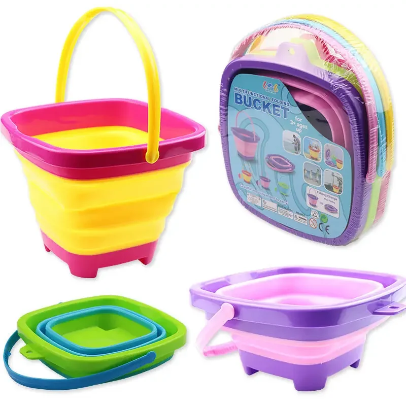 Beach Sand Bucket Baby Kids Shower Bath Water Toy Silicone Bucket Folding - £15.83 GBP