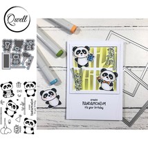 Pandas Sending Bear Hugs Bamboo Leaf Balloon Gift Clear Silicone Stamps Card - £8.12 GBP