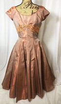 Vintage 50s 60s Copper Taffeta Dress Skirt Princess Waist Formal Prom Iridescent - £86.72 GBP