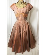Vintage 50s 60s Copper Taffeta Dress Skirt Princess Waist Formal Prom Ir... - £85.65 GBP