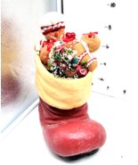 Ceramic Handpainted Red White Stuffed Santa Boot Christmas Decor Planter... - $17.72
