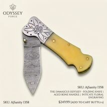Damascus Folding Skinner Blade Pocket Knife Outdoor Tactical Camel Bone ... - $35.63