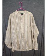 Vintage J.Crew Men&#39;s Band Collar Shirt, Size Xlarge Striped 100% Linen, ... - £26.53 GBP