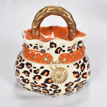 David&#39;s Cookies Ceramic Cheetah Purse Cookie Jar Trinket Container Decor - £23.91 GBP