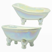 Shining Glittering Rainbow Ceramic Victorian Bathtub Shape Soap Dish Holder Tray - £14.19 GBP