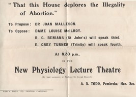 Joan Malleson Historic Abortion Campaigner Lecture Old Cambridge Poster - $19.99