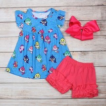 NEW Boutique Baby Shark Tunic Dress Ruffle Shorts Girls Outfit Size 7-8 - £11.87 GBP
