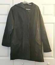 Apogee Ladies XL Leather Car Coat Hoodie Snakeskin Pattern Dark Blue Jac... - $83.55