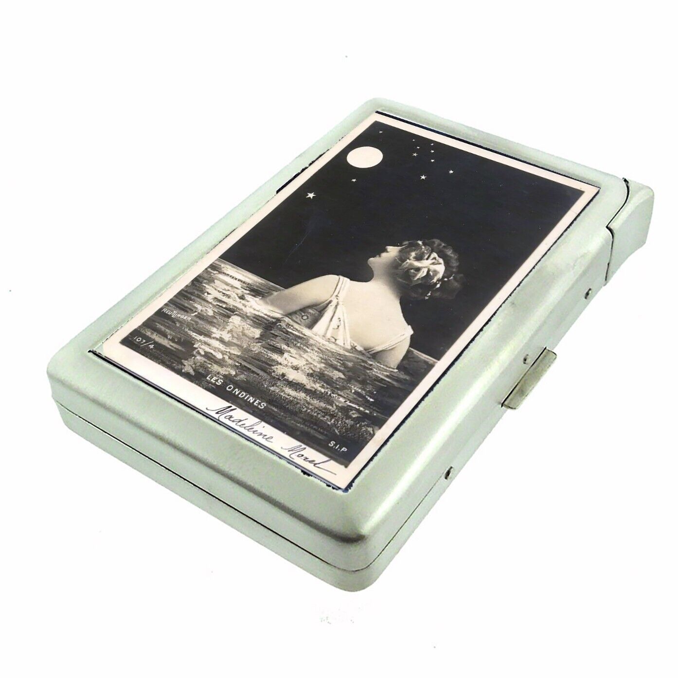 Magic Moon Woman Ondines Cigarette Case w/Built in Lighter Metal Wallet