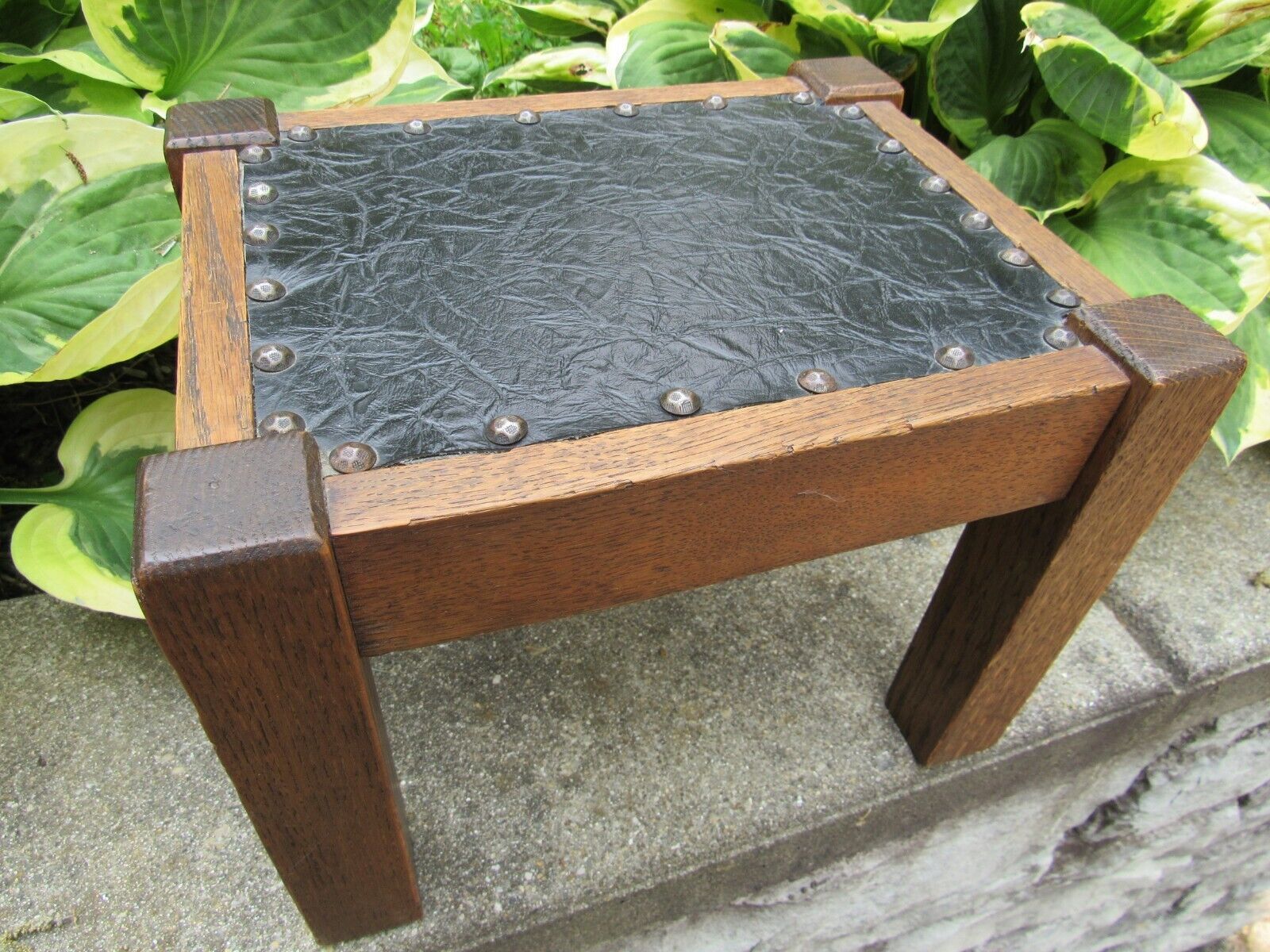 antique footstool SOLID OAK Ottoman Arts &amp; Crafts Mission Craftsman Stic... - $319.99