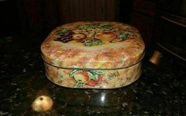 Vintage DAHER TIN Container Fruit with Hinged Lid Made in ENGLAND square... - $21.40