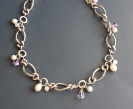 Michael Dawkins Sterling Silver 925 Chain Link Necklace Pearl &amp; Gem Acce... - $173.25