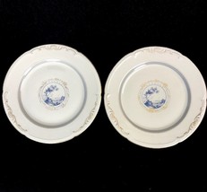 Pair Of Vintage Royal Bayreuth China Dinner Plates Blue Tree Gold Gilt Trim U19 - £22.38 GBP