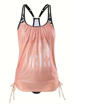 Womens Swimsuit Tankini Bikini Peach Black American Flag Swim Ruched-sz XL - $27.72