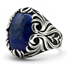 Lapis Lazuli Ring for Men Sterling 925 Silver Punk Natural Blue Stone Men&#39;s Silv - £51.34 GBP