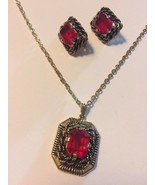 Vintage Necklace Clip Earrings Ruby Red Rhinestone Jewel SARAH COVENTRY ... - $61.71 CAD