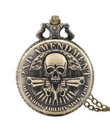 2nd Amendment Bronze Skull Pocket Watch With Necklace Chain Ships from USA - $11.95