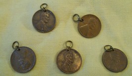 Lot of (5) Lincoln Wheat Penny Old Coins, as Keyrings, Christmas, Craft ... - $8.95