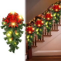 4 Pcs 24 Inches Prelit Christmas Teardrop Swag Led Christmas Stair Swags... - £89.47 GBP