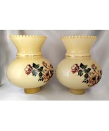 Lot (2) Rose Floral Custard Color Glass Replacement Light Shades w/ Gold... - $646.70 MXN