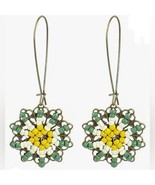Boho Beaded Flower Earrings-Green, White, Yellow NEW! - £7.70 GBP