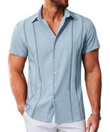 MAPICK Men&#39;s Cuban Guayabera Casual Shirt Light Blue Medium - $19.99