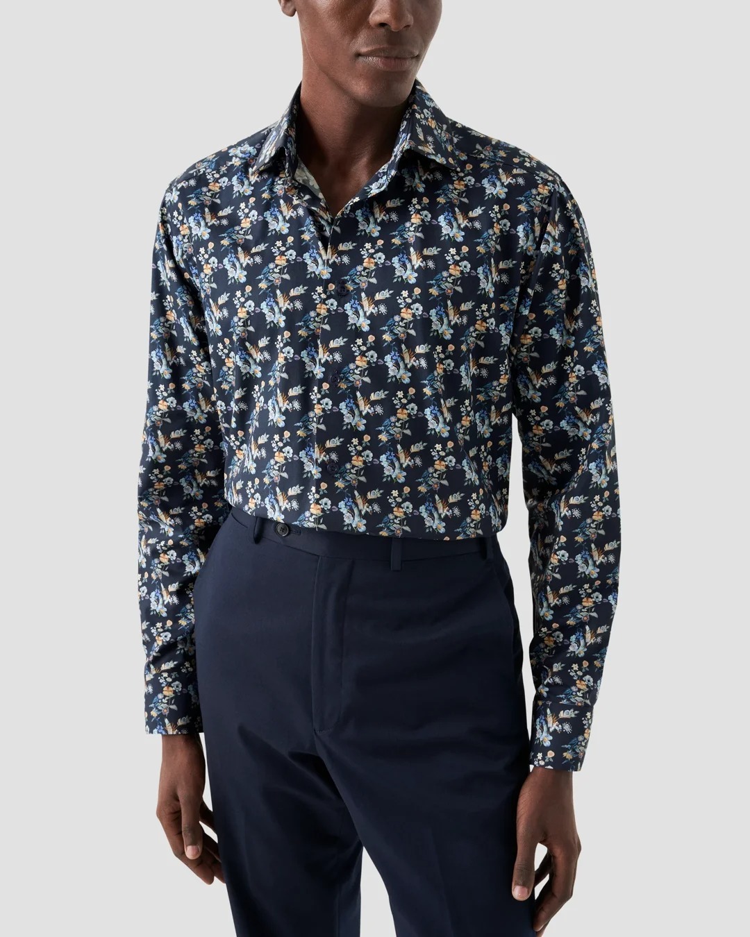 Eton Men's Men's Contemporary Fit Floral Print Twill Shirt Navy- EU44 US 17.5 Item image 4
