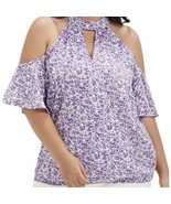 Bloomchic Floral Cold Shoulder Flutter Sleeve Blouse Purple White sz 10 ... - $14.19