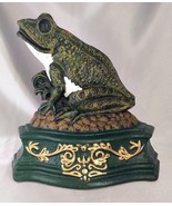 Vintage Cast Iron Green Frog Door Stop w/ Green/Gold Base (7&quot; H) - $29.30