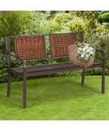 Patio Garden Bench Steel Frame Rattan Backrest Park Yard Outdoor Porch F... - $131.96