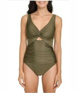 DKNY Womens Swimsuit Green 1-Piece Fully-Lined Adjustable Straps Removab... - $44.99
