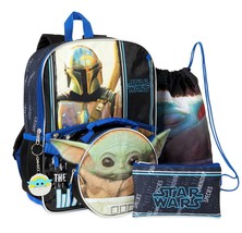 Star Wars Baby Yoda Boys 16&quot; 5-Piece Backpack Set w/ Insulated Lunch Box Nwt - £17.37 GBP