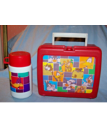 1997 Red Plastic Looney Tunes Collage Lunch Box w/Matching Thermos - $16.95 CAD