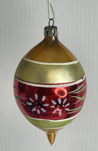 Mercury Vintage Glass Christmas Ornament Gold Red White Flowers Oval Poland - £7.34 GBP