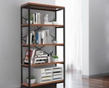 Industrial 5-Tier Bookcase With Ladder Shelf, 58&quot; High, Storage, Vintage... - $155.99