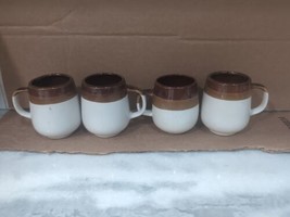 Ceramic Stoneware Coffee Mugs Made In Taiwan Lot of 4 Brown and White, V... - $23.76