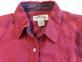 Womens Medium 10/12 Orvis Red/Coral 3/4 Sleeve Button Down Linen Shirt - £9.41 GBP