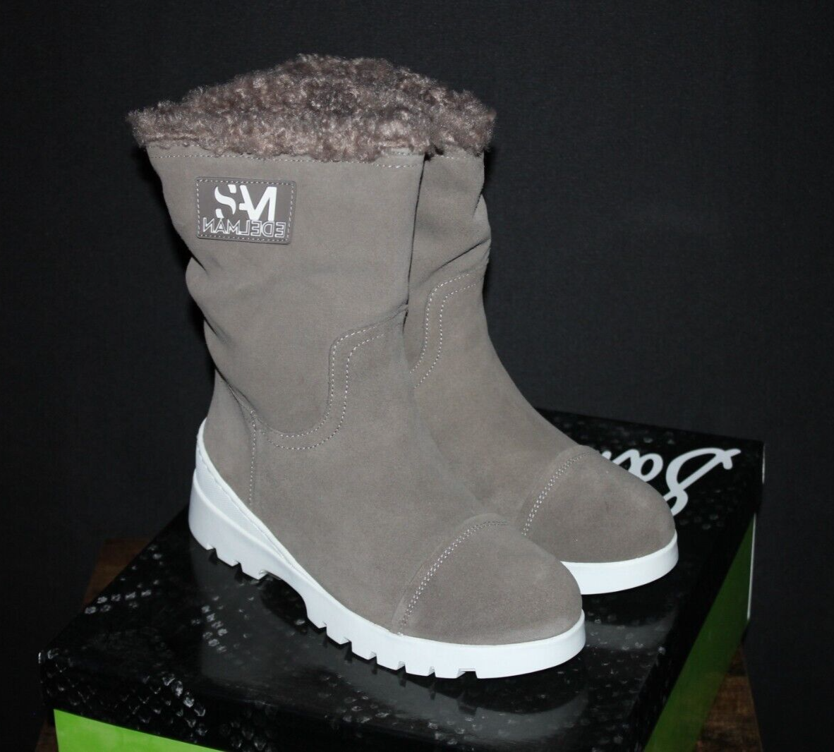 Sam Edelman Kaylie Flint Grey Velour Suede Shearling Women s Boots US 6 NEW
