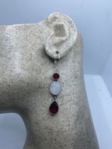 Vintage Red Ruby Glass Rainbow Moonstone Earrings Deco 925 Sterling Leve... - £66.62 GBP